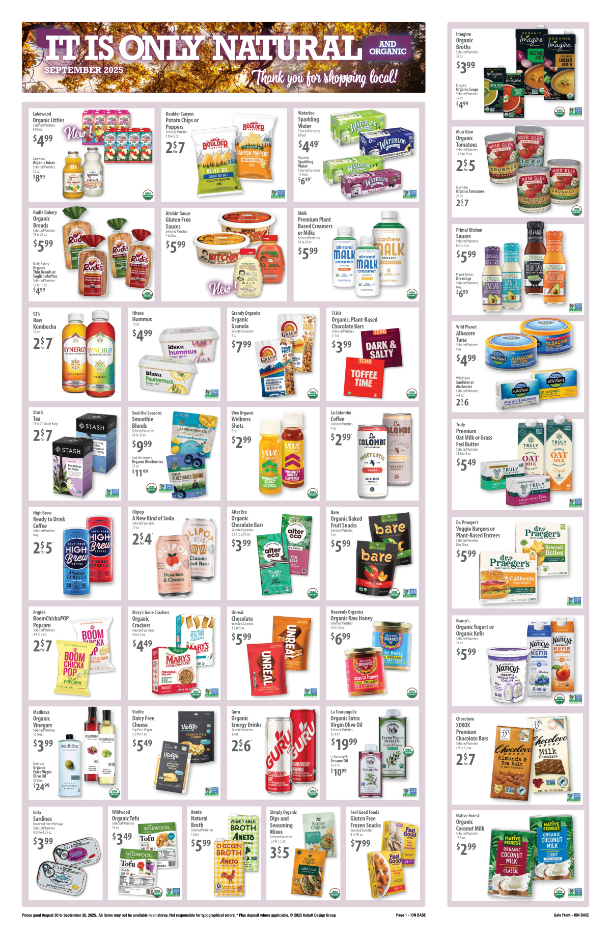 Its only natural and organic sales ad page 1 September 2025